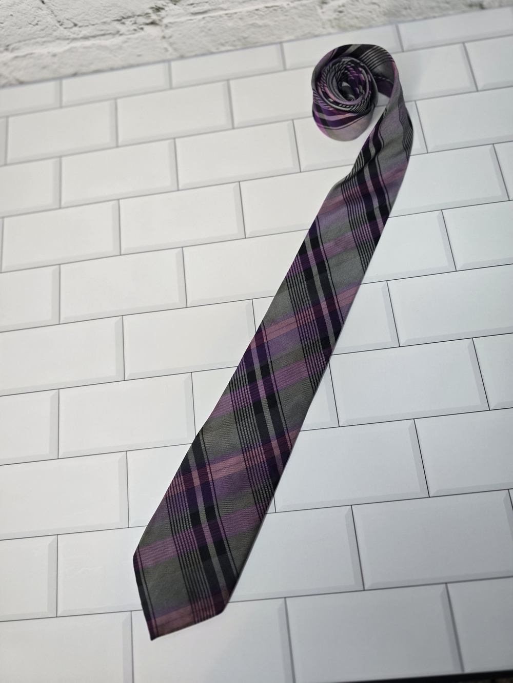 Ben Sherman Purple and Gray Plaid Men's Silk Tie